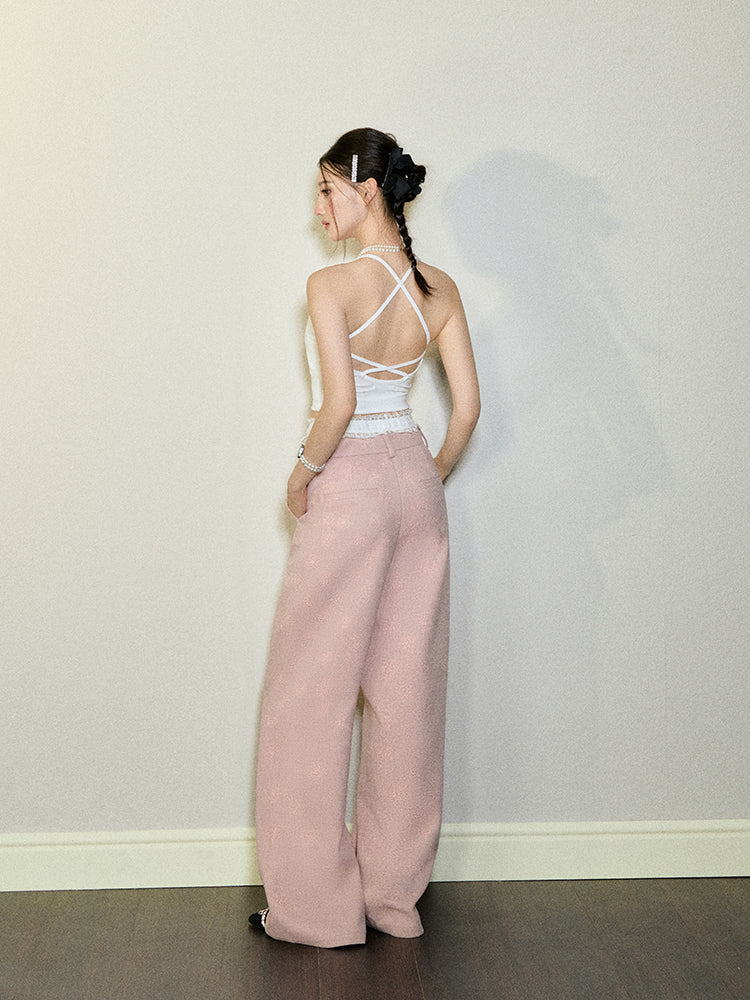 Camellia Pattern Twill Design Wide Pants UND0090