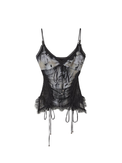 Printed camisole top with side lace design OFA0138