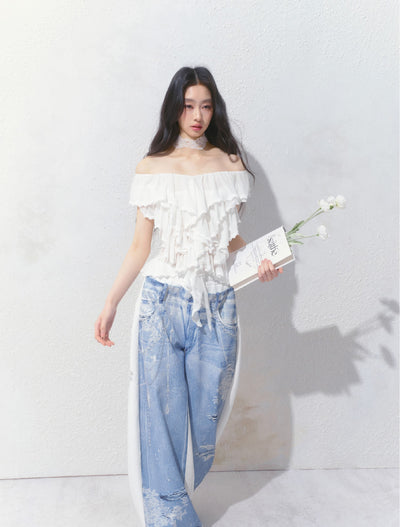 Ripped Denim Print Casual Sweatpants SAL0145