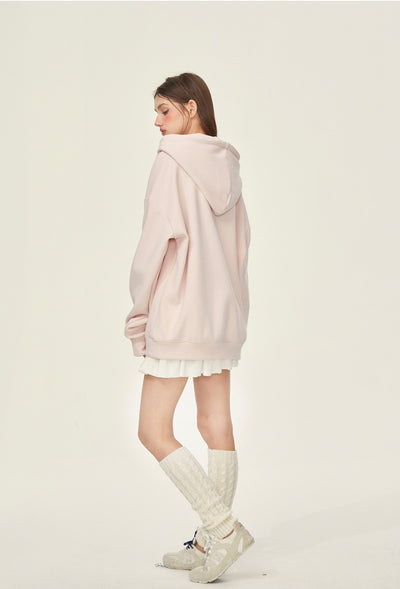 Pink Letter Loose Hooded Thickened Fleece Sweatshirt GIF0073