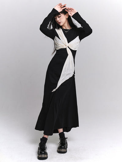 Clothes twisted design monotone long dress LAD0030