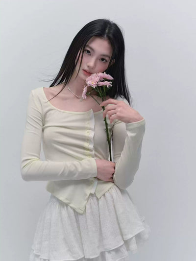 Light Yellow Slim Pleated T-shirt FRA0289