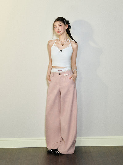 Camellia Pattern Twill Design Wide Pants UND0090