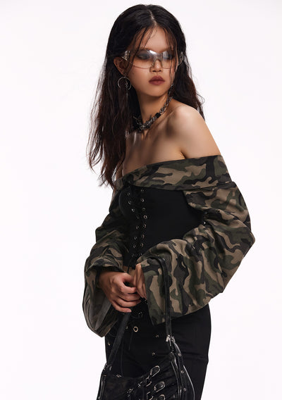 One-shoulder Camouflage Strap Shirt STA0009