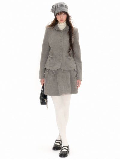 College Style Round Collar Jacket & Miniskirt NEC0110