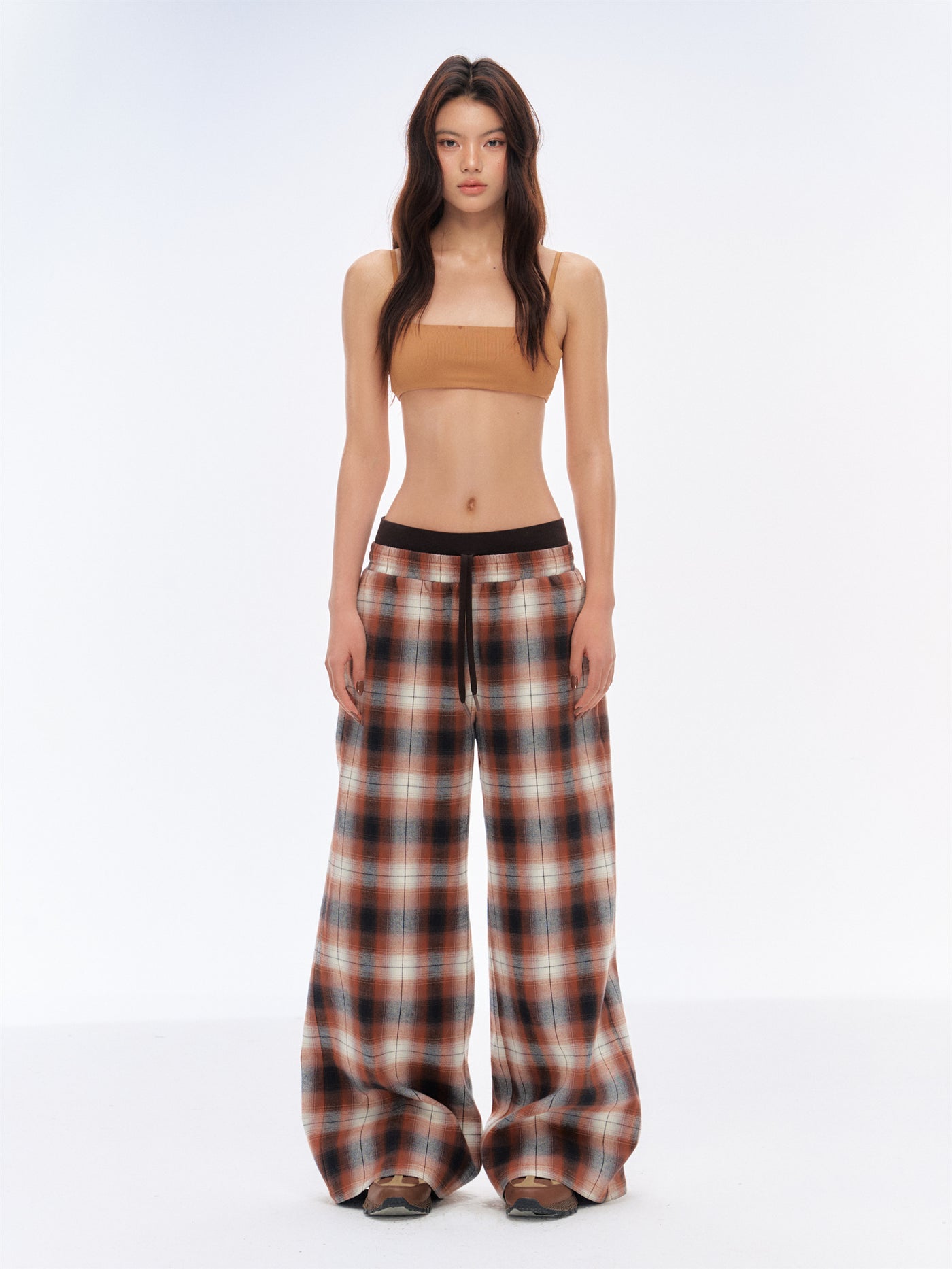 Drape Loose Plaid Printed Pants CUR0189