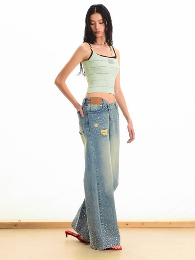 Washed Diamond Straight Wide-leg Jeans NOT0285
