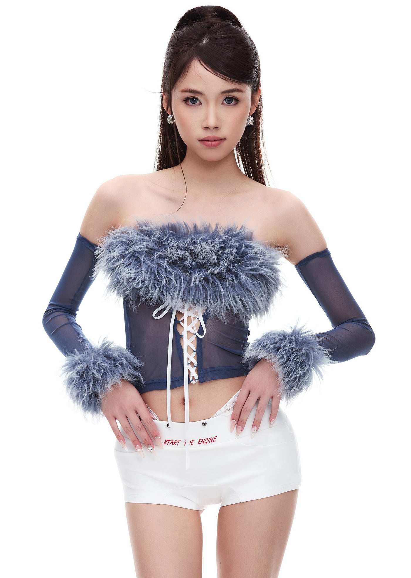 Fur Collar See-through Tube Top STA0038
