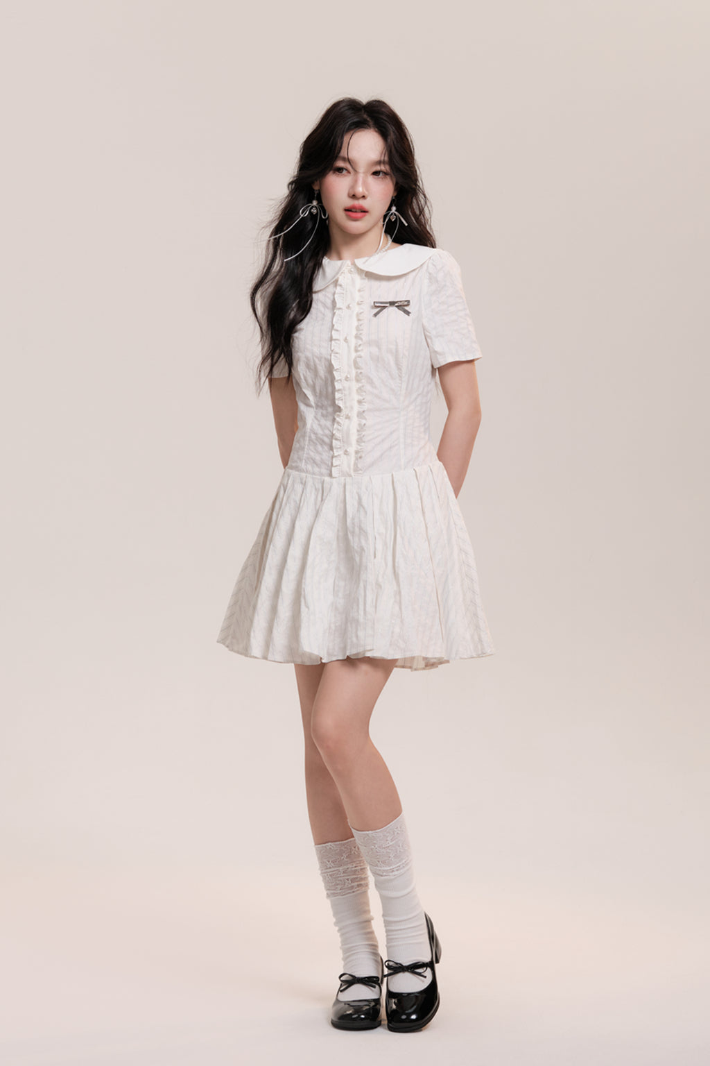 Round Collar Dolly Frill Stripe Design Dress AOO0033