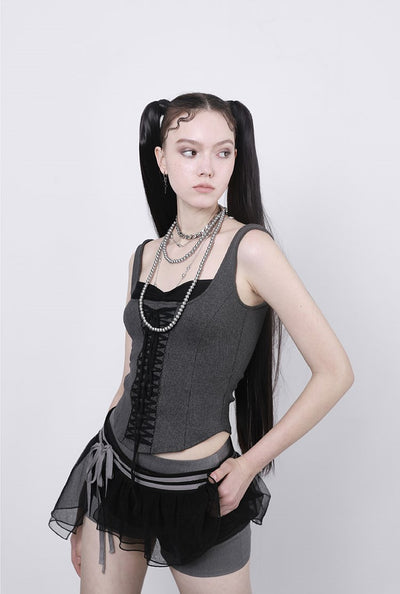 Fake Two-piece Gray Knitted Cross Straps Vest ANY0058