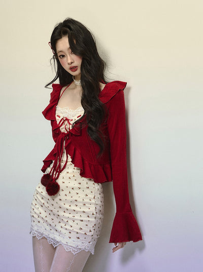 Cherry Lace Dress/Red Cardigan DIA0332