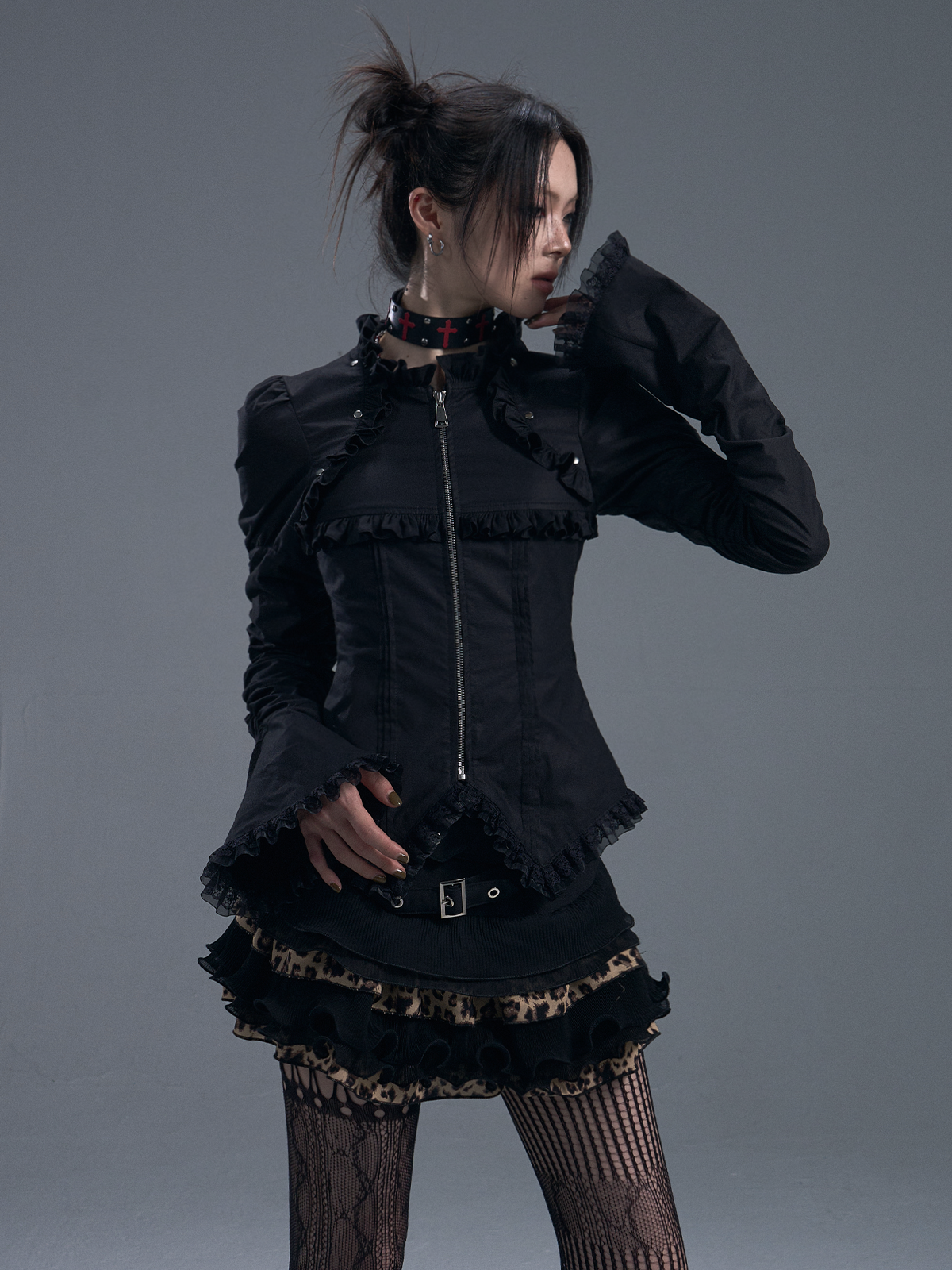 Gothic Lace-up Trumpet Sleeve Shirt FRU0085