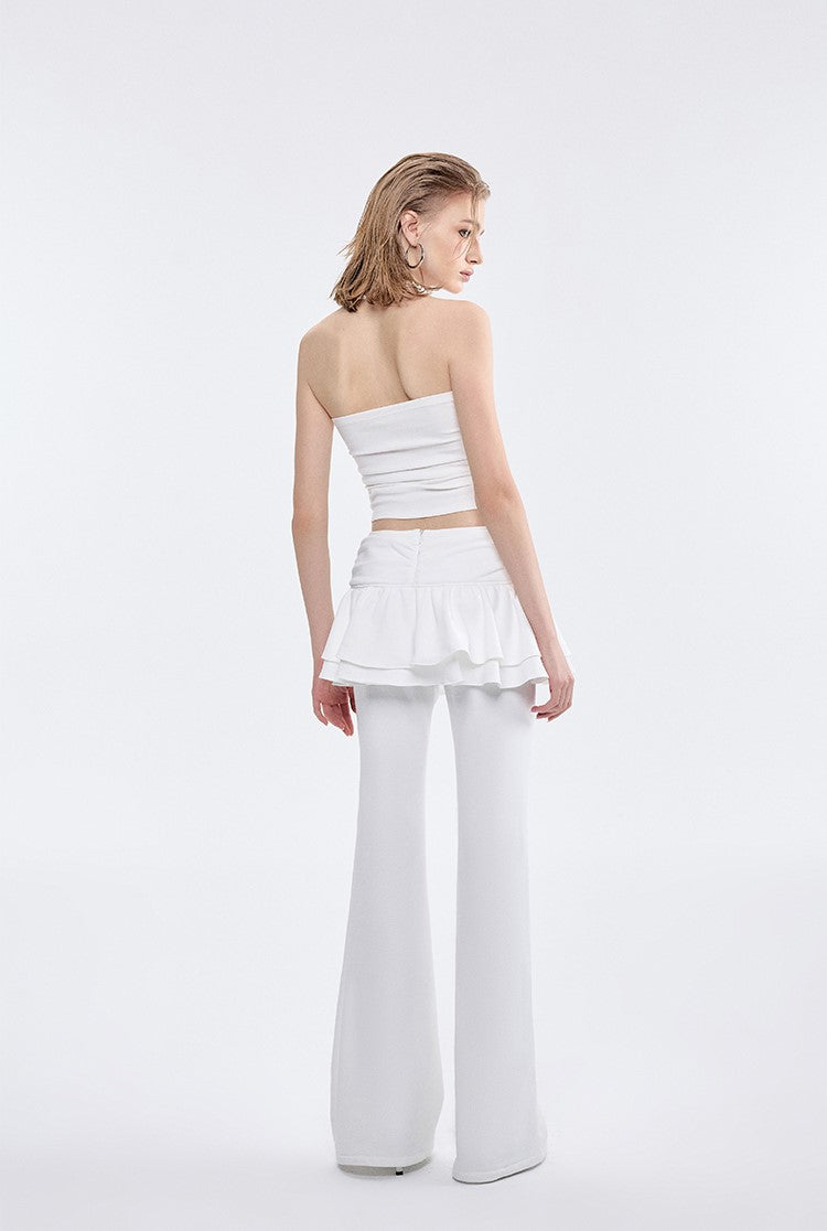 White Sports Ballet Flared Spliced Cake Skirt Pants BYW0013