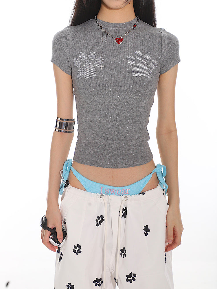 Cat Paw Design Short Sleeve Slim T-Shirt UNC0096