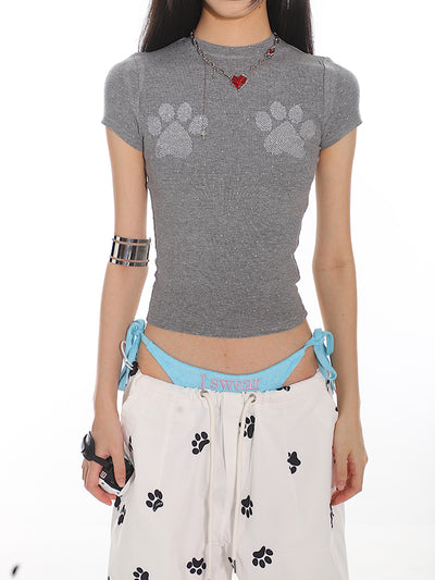 Cat Paw Design Short Sleeve Slim T-Shirt UNC0096