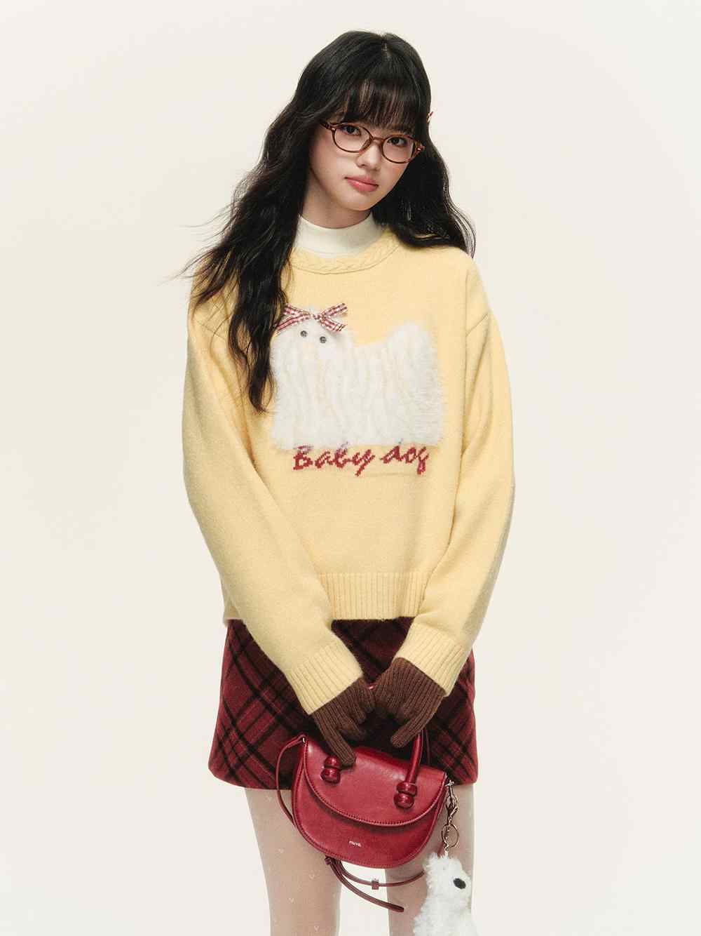 Dog Pattern Jacquard Round Neck Sweater NTO0143