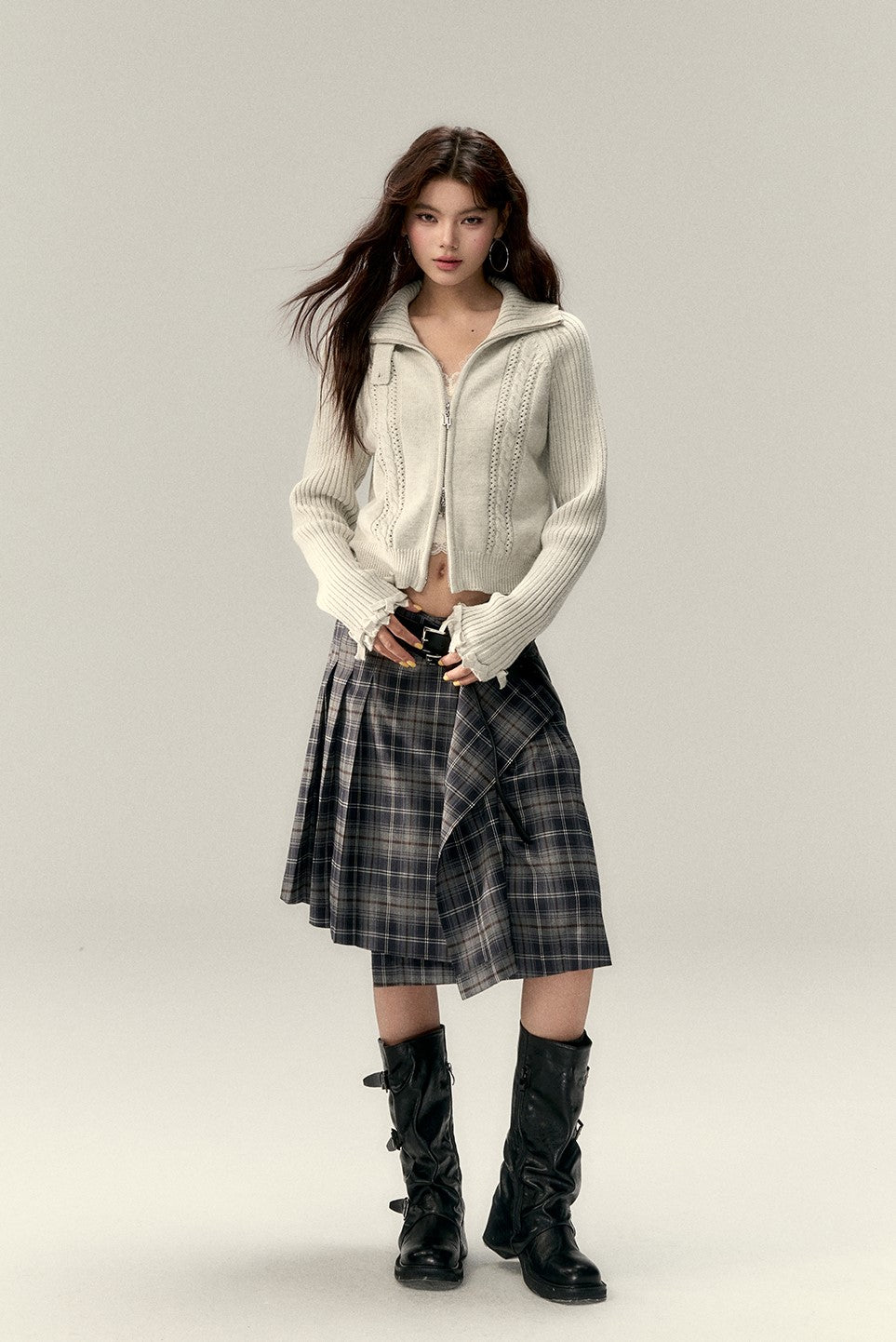 Irregular Plaid Mid-length Skirt VIA0218