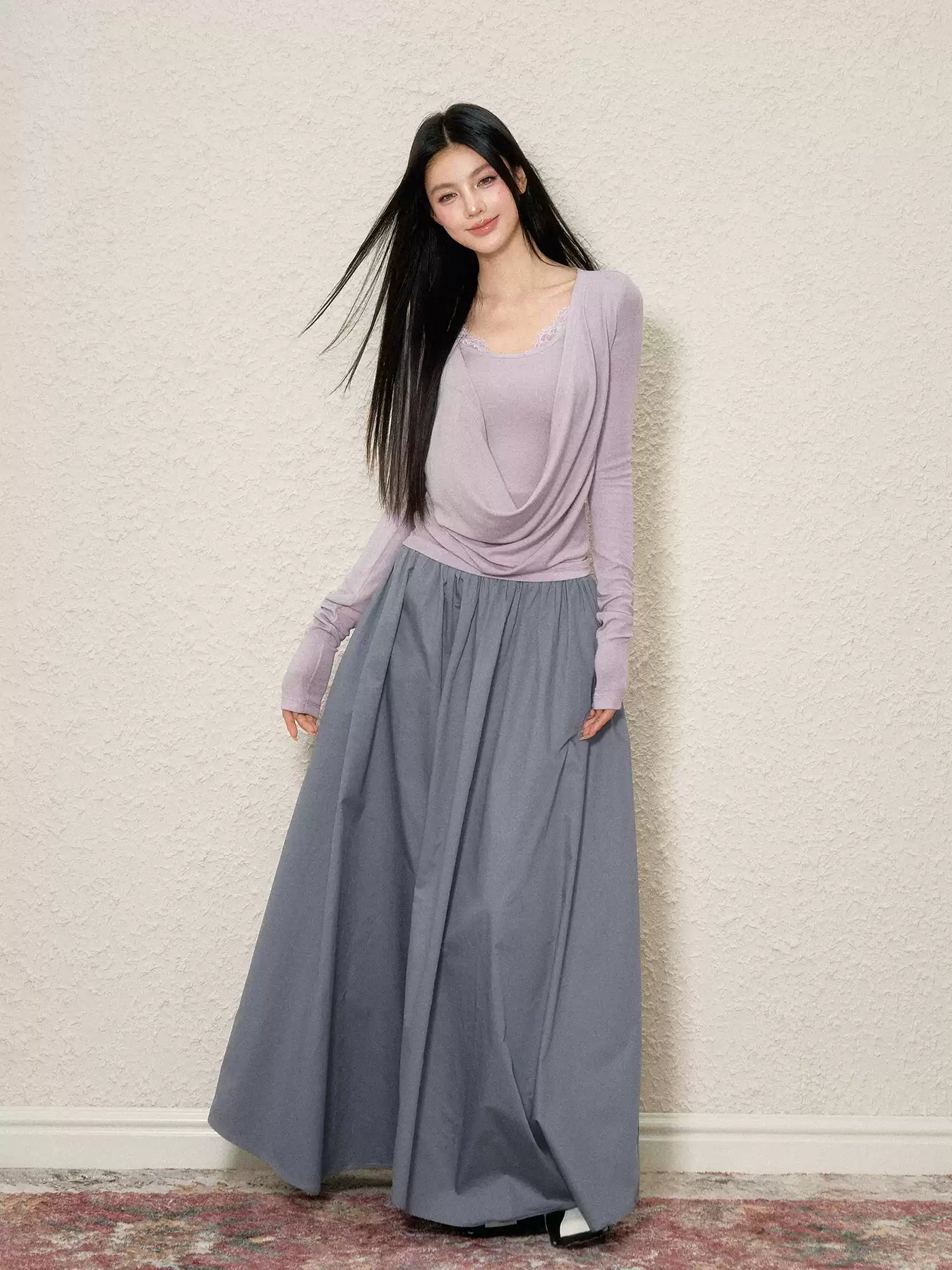 Irregular Puffy Long Pleated Skirt AGM0105
