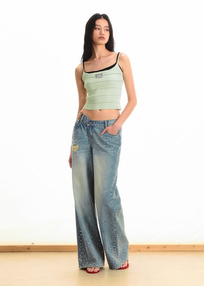 Washed Diamond Straight Wide-leg Jeans NOT0285