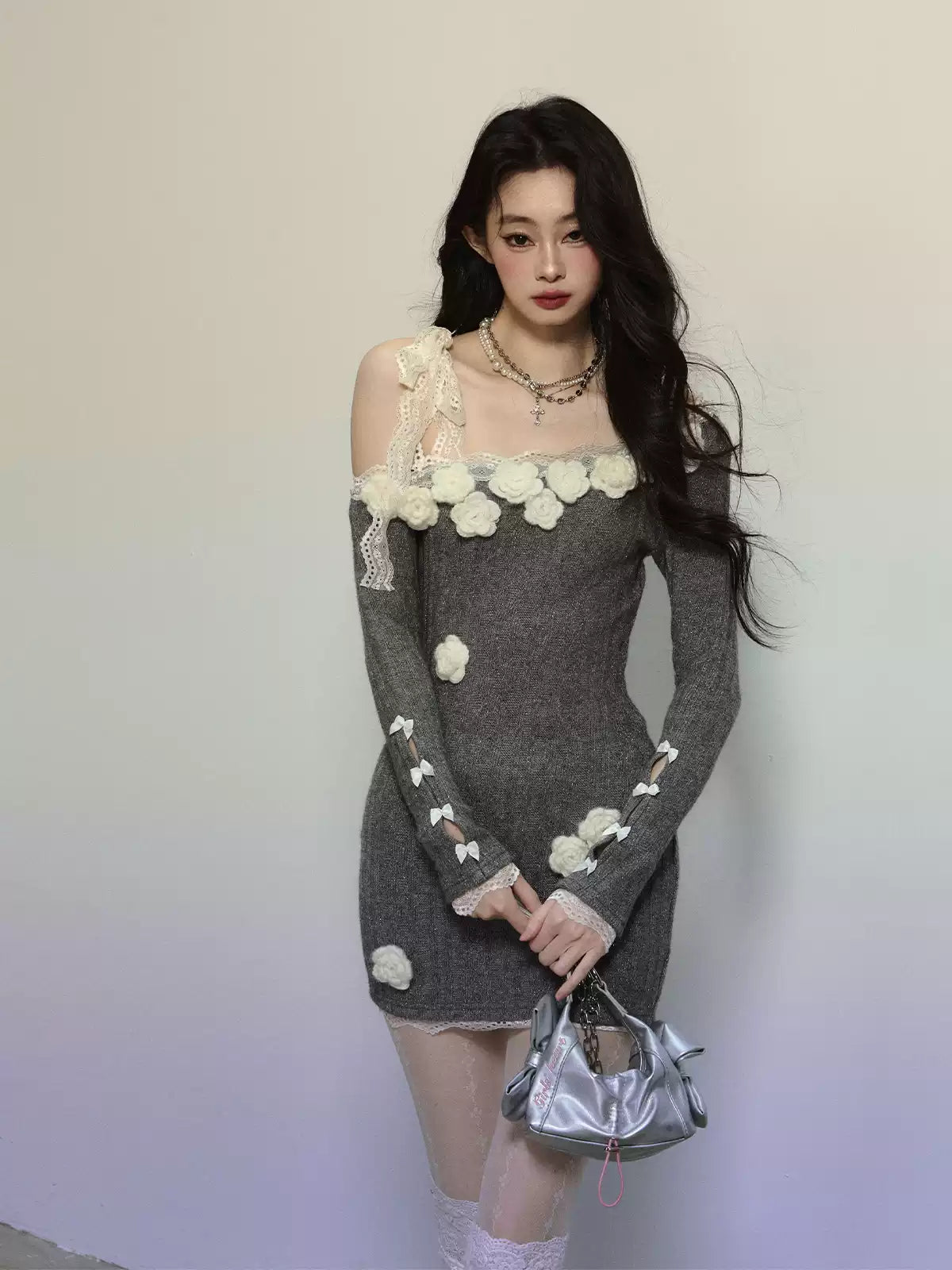 Rose French Lace Off-shoulder Dress DIA0294