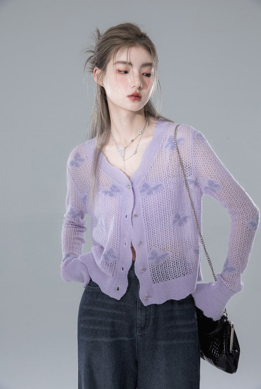 Butterfly Effect Roland Purple Jacquard Mohair Cardigan COT0144