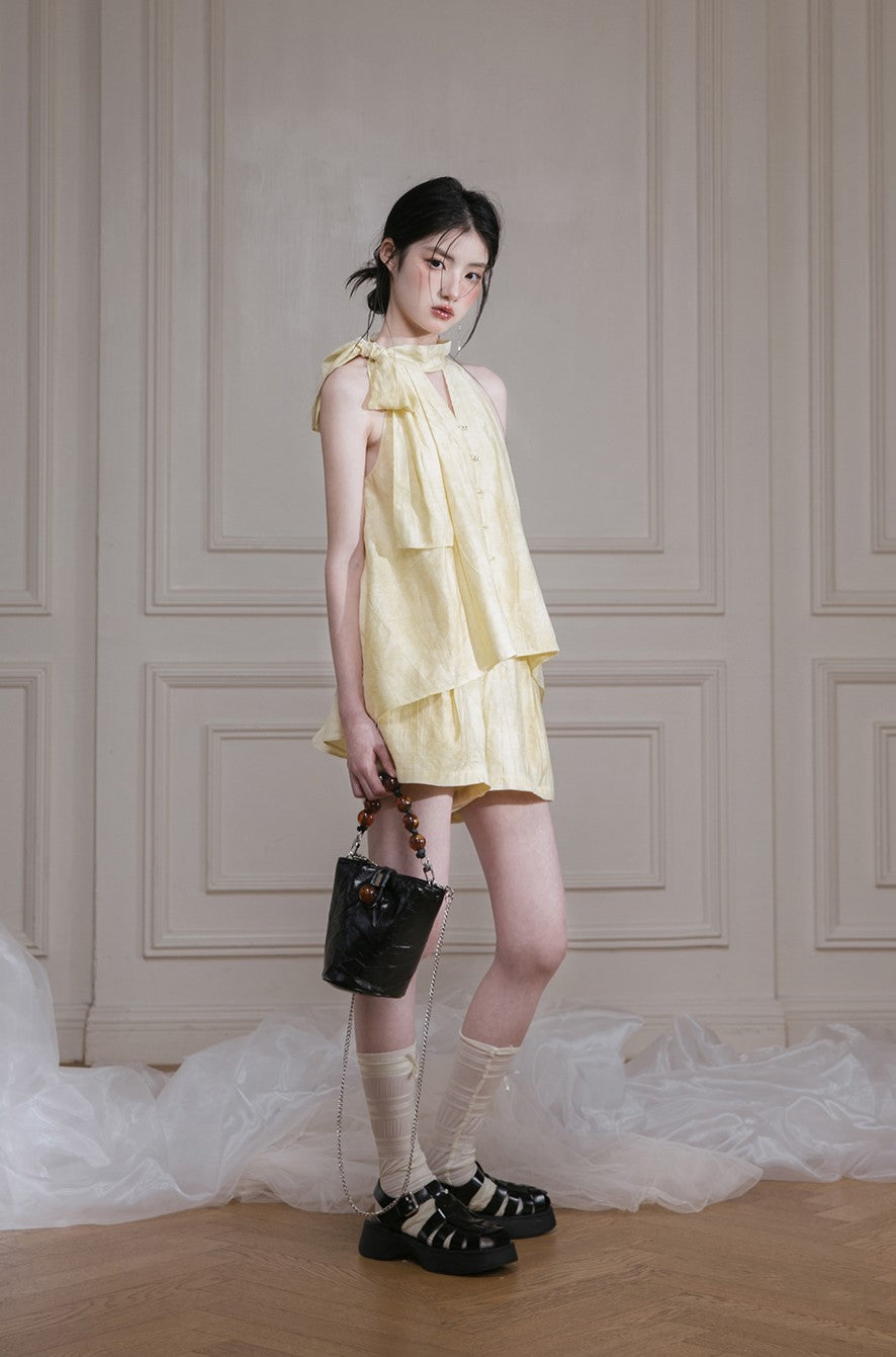 Light Yellow Halter Neck Shirt/Shorts COT0126