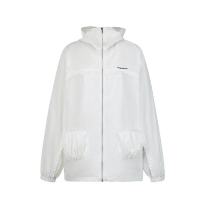 Frill Design White Zip Lightweight Hoodie Jacket AYF0015