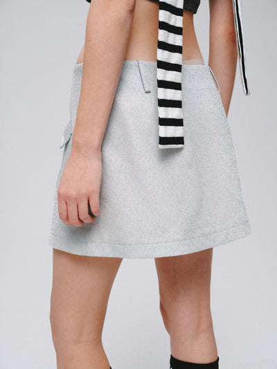 Glossy Silver A-Line Pocket Mini Skirt LAP0021