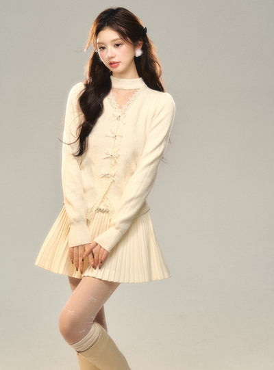 V-shaped Hollow Bow Knitted Cardigan BBB0136