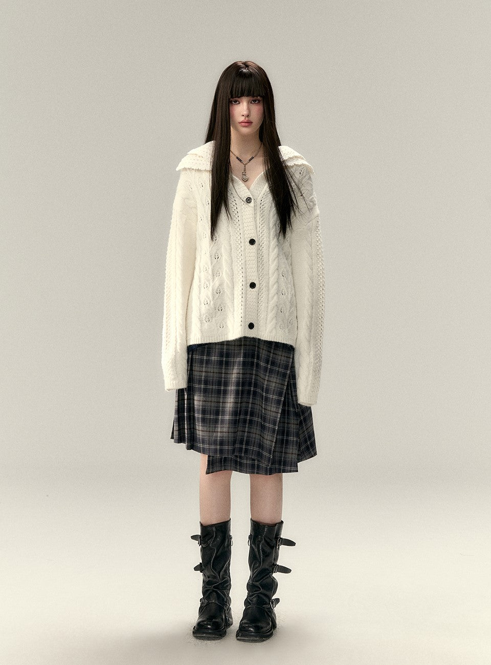 Double-layer Collar Twisted Knitted Cardigan VIA0197