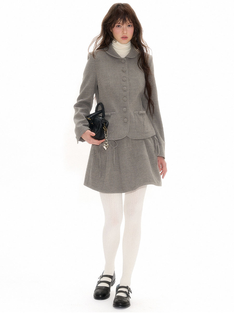 College Style Round Collar Jacket & Miniskirt NEC0110