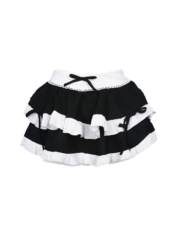 Center cut girly camisole & ruffle layered monotone A-line skirt SER0024