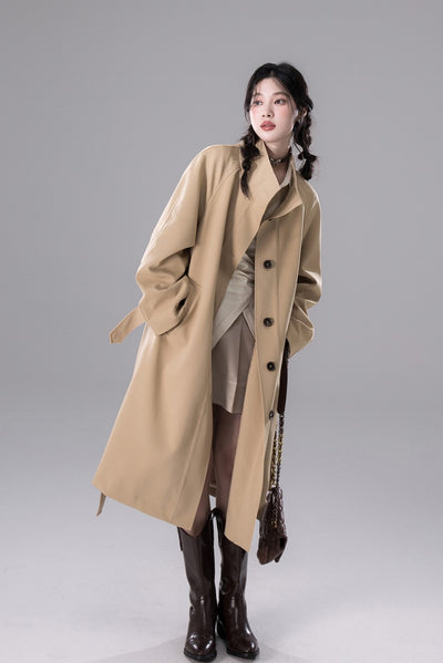 Walnut Khaki Chimney Collar Trench Coat COT0159