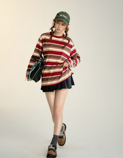 Retro Striped Long Sleeve T-shirt SOM0097