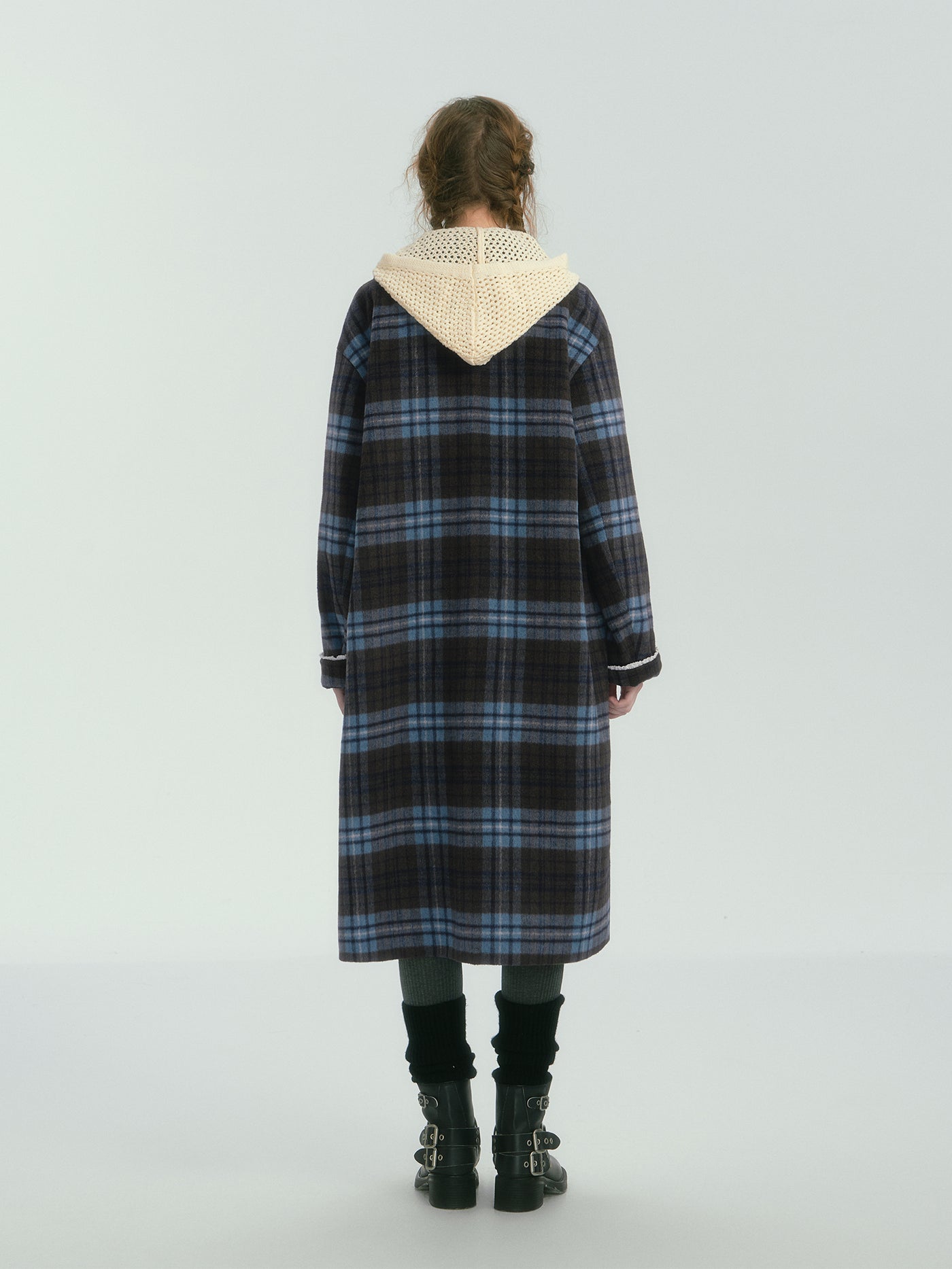 Contrast Plaid Basic Long Coat SOM0132