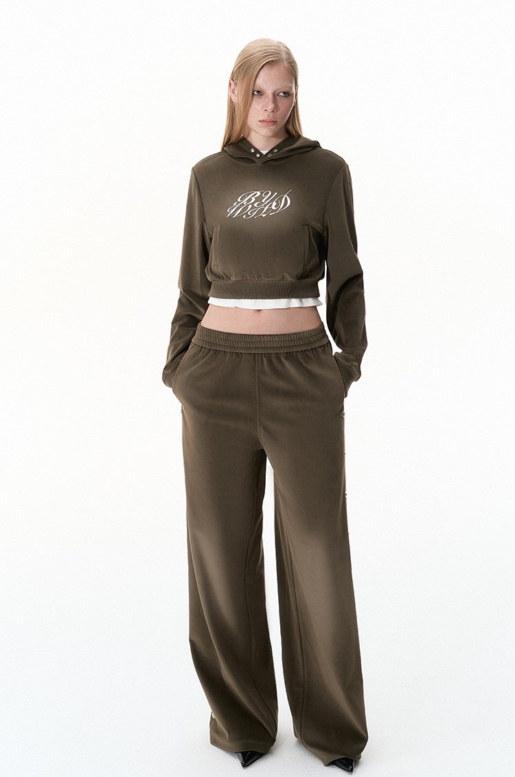 Velvet Sweatshirt Hoodie/Low Waist Rivet Design Pants BYW0018