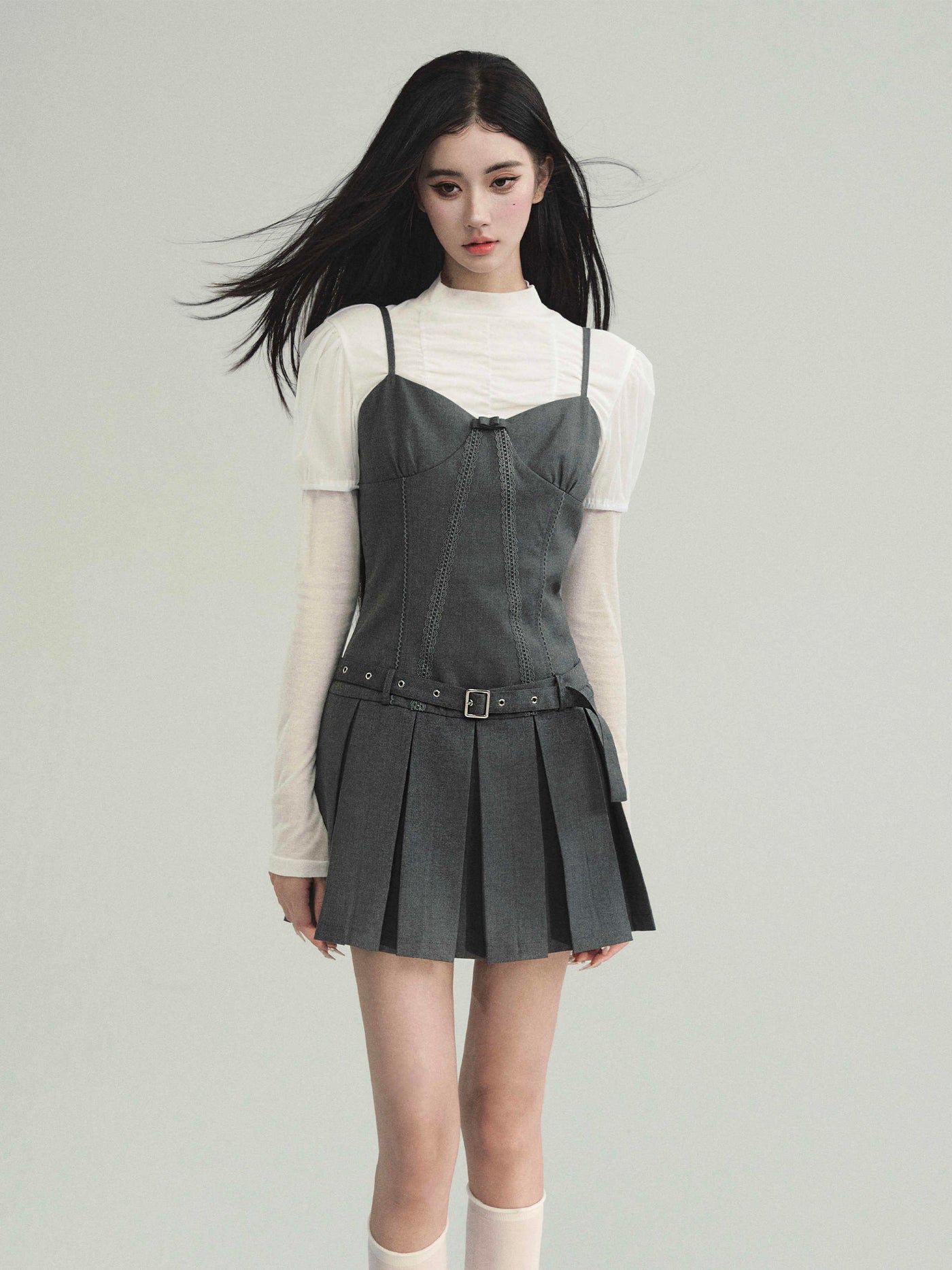 Pleated Waist Layered Suspender Dress FRA0207