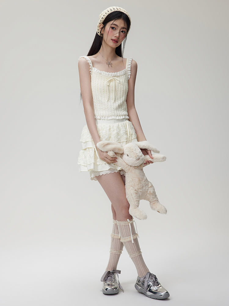 Lace Layered Frilled Mini Culottes Skirt NTO0078