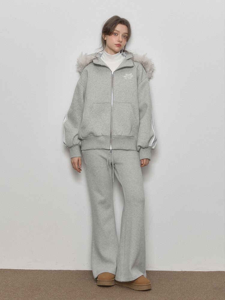 Detachable Fur Sweatshirt Jacket/Sweatpants QDQ0110