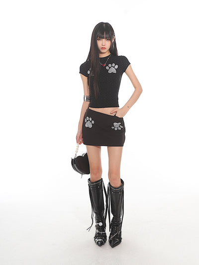 Cat Paw Stone Design Mini Skirt UNC0092