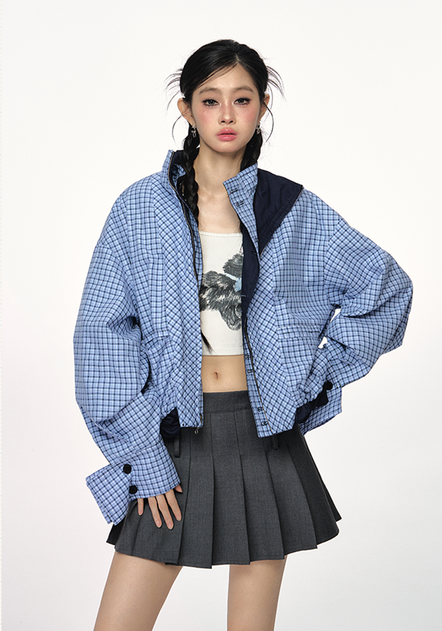 Reversible Cotton Contrast Color Plaid Jacket PUN0028