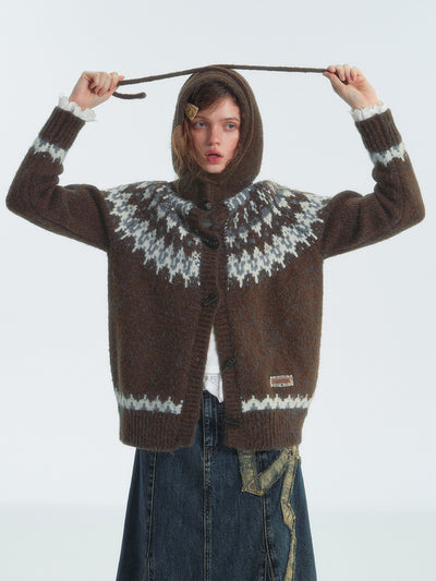 Fair Isle Hooded Knit Cardigan SOM0139