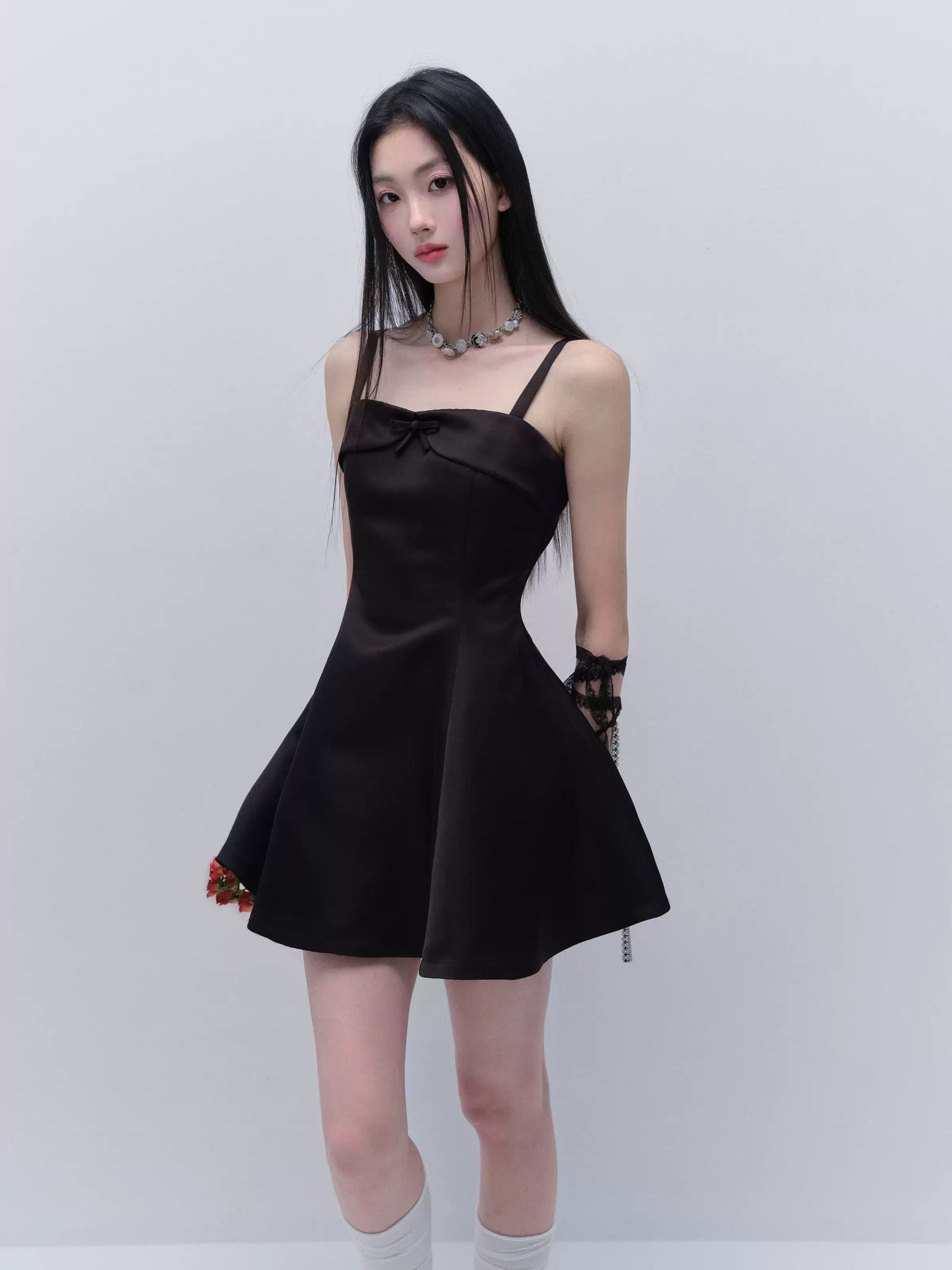 Satin Black Suspender Dress FRA0296