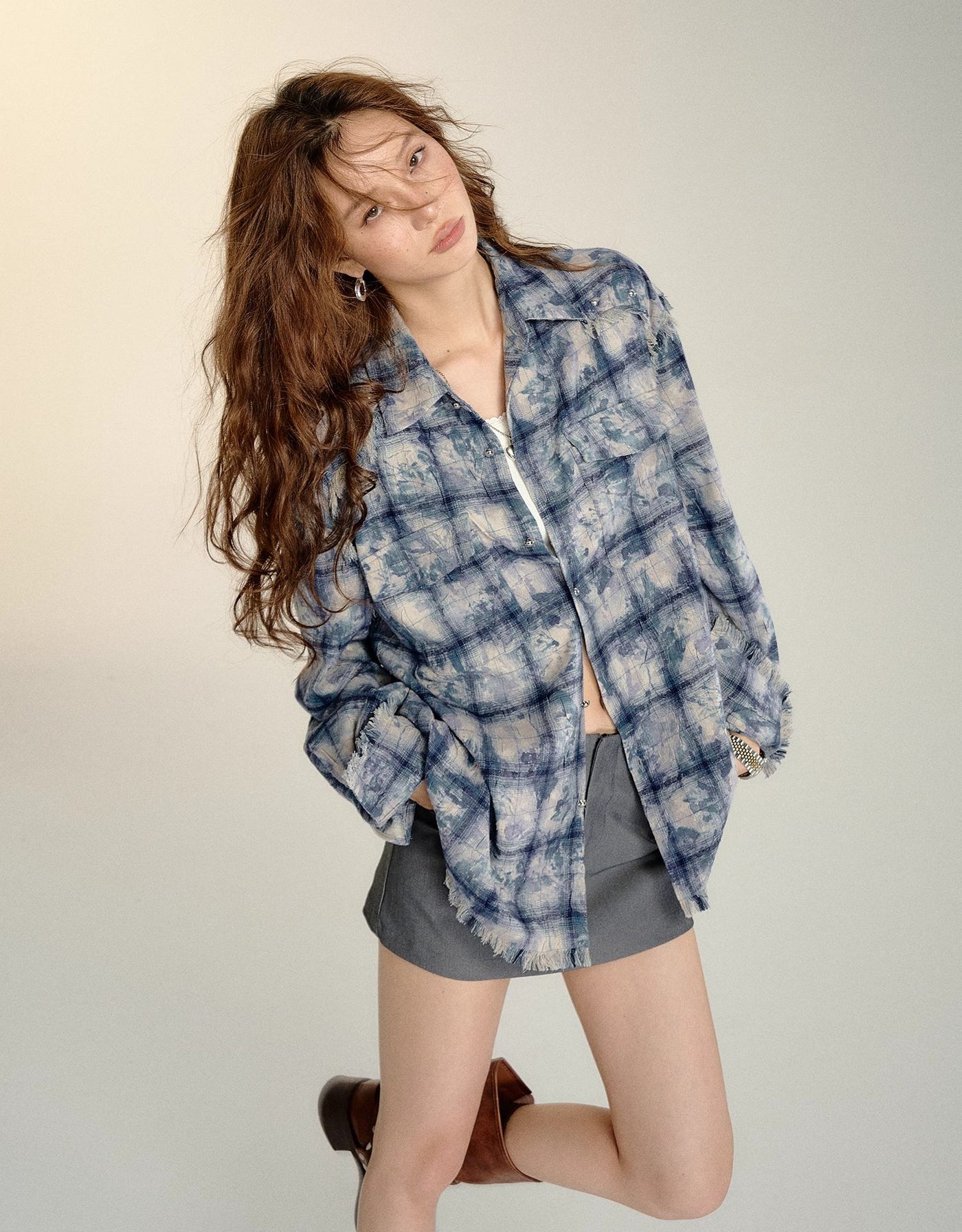 Tie-dyed Tassel Check Shirt SOM0100