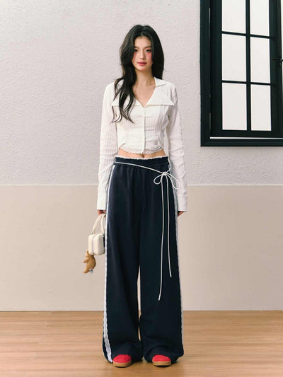 Side Lace W-Line Wide Leg Casual Pants SHI0074