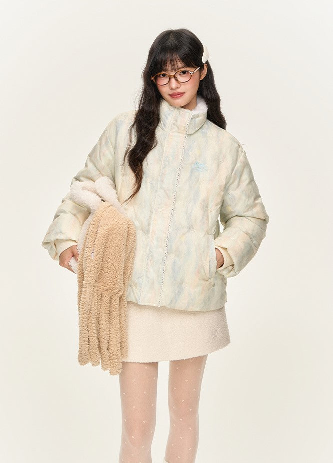 Casual Gradient Contrast Embroidered Down Jacket NTO0161