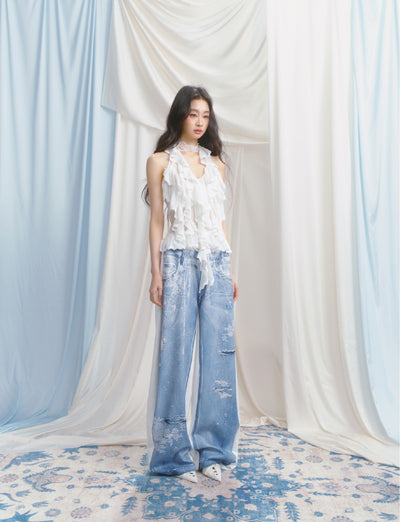 Ripped Denim Print Casual Sweatpants SAL0145