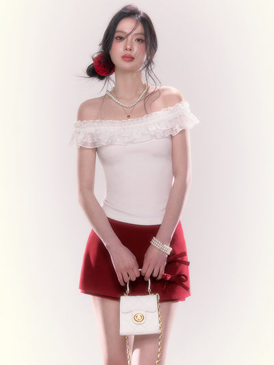 Ribbon A-line Low Waist Short Culottes Skirt UND0057