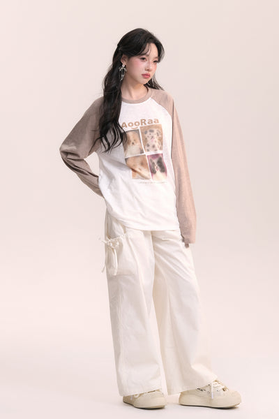 Dog Print Design Raglan Sleeve Long T-Shirt AOO0037