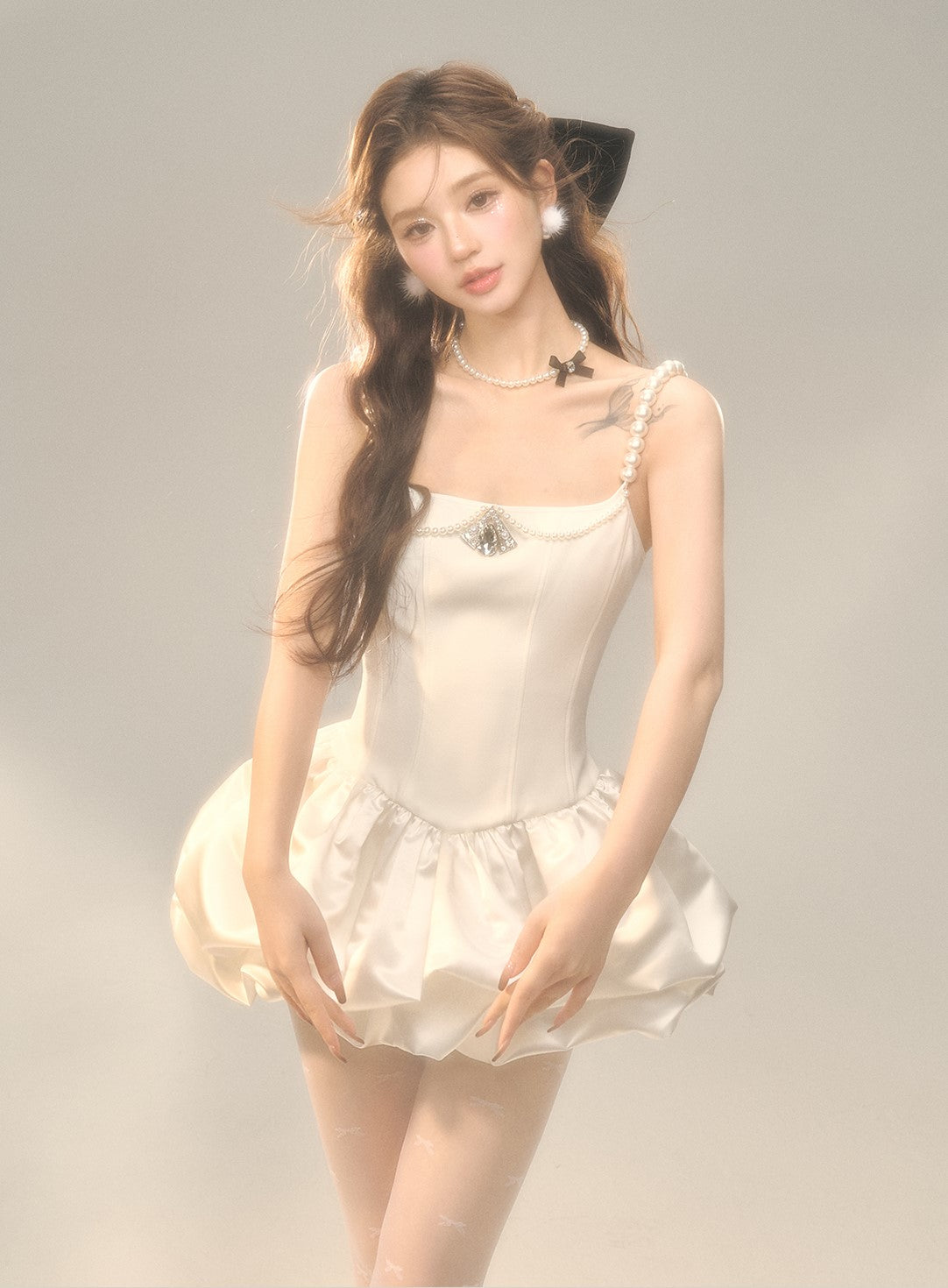 Cloud Puff Pearl Suspender Dress BBB0134